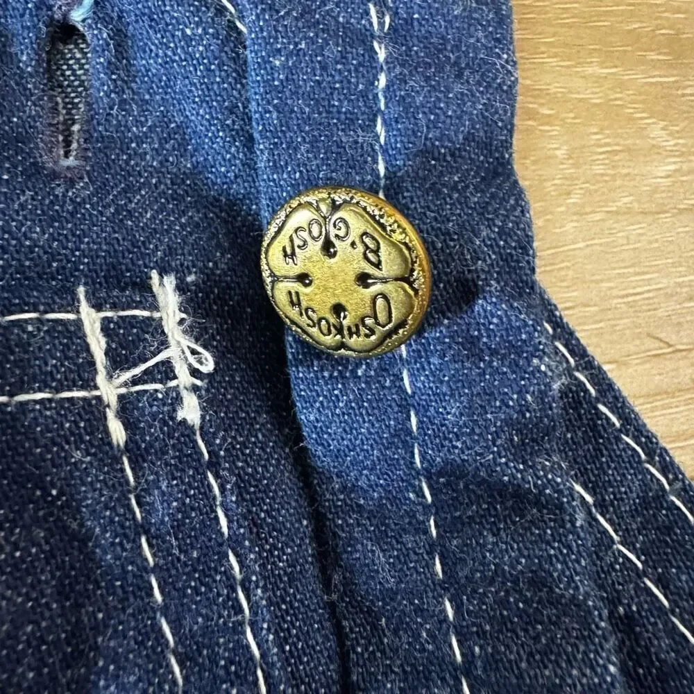 Vintage OshKosh B'Gosh Baby 6/9 Months Footie Denim Overalls Dark Blue Jean